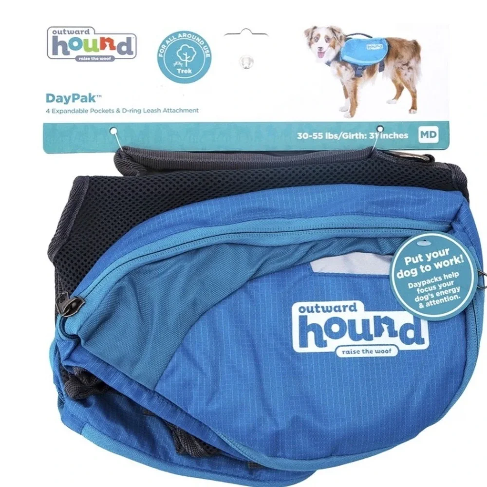 Outward Hound DayPak Dog Backpack Harness Blue Trek Vest Hiking Gear Medium Size